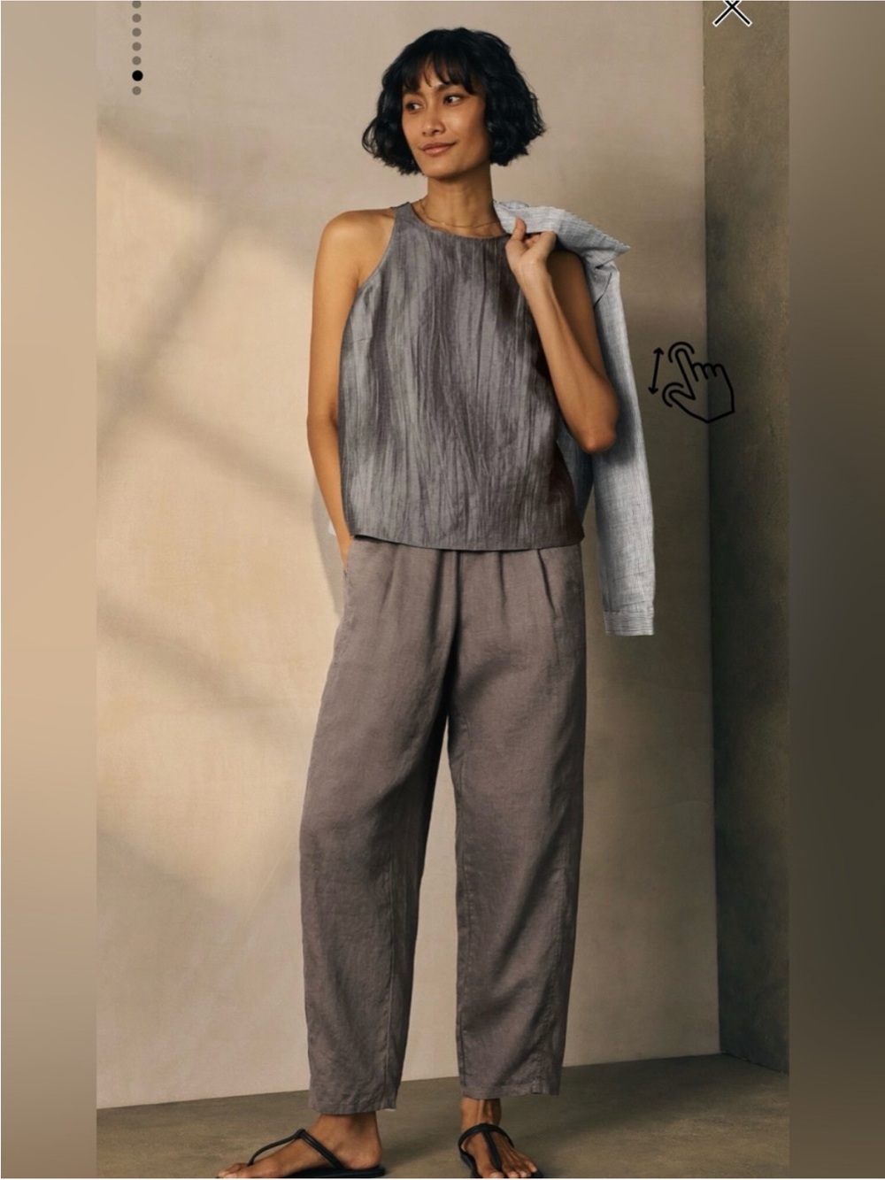 Eileen Fisher Organic Linen Pleated Lantern Pant in Taupe/Cocoa L - Picture 2 of 11